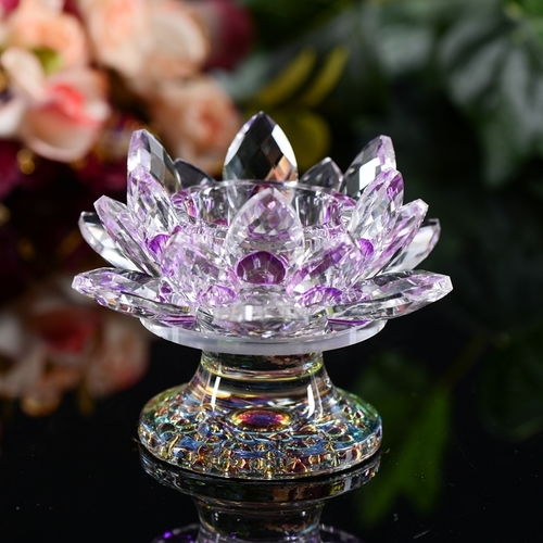 水晶七彩莲花烛台供佛酥油灯座供灯蜡烛台七星烛台摆件佛灯长明灯